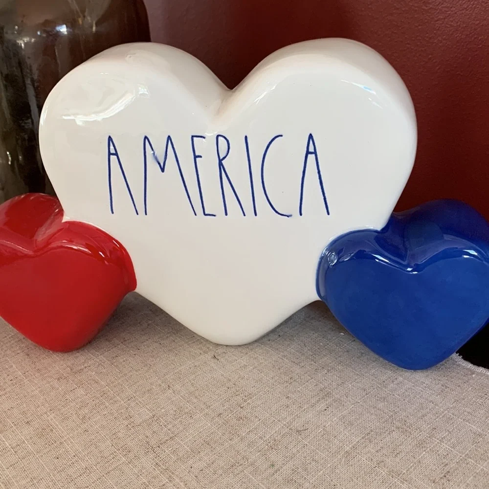 NWT Rare Rae Dunn Red White and Blue Hearts - Picture 4 of 5